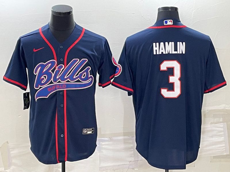 Men Buffalo Bills #3 Hamlin Blue 2022 Nike Co branded NFL Jerseys